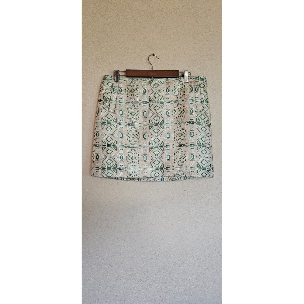 J.Crew‎ Green Gold Metallic Jacquard Mini Skirt Geometric Brocade C2065 Size 12